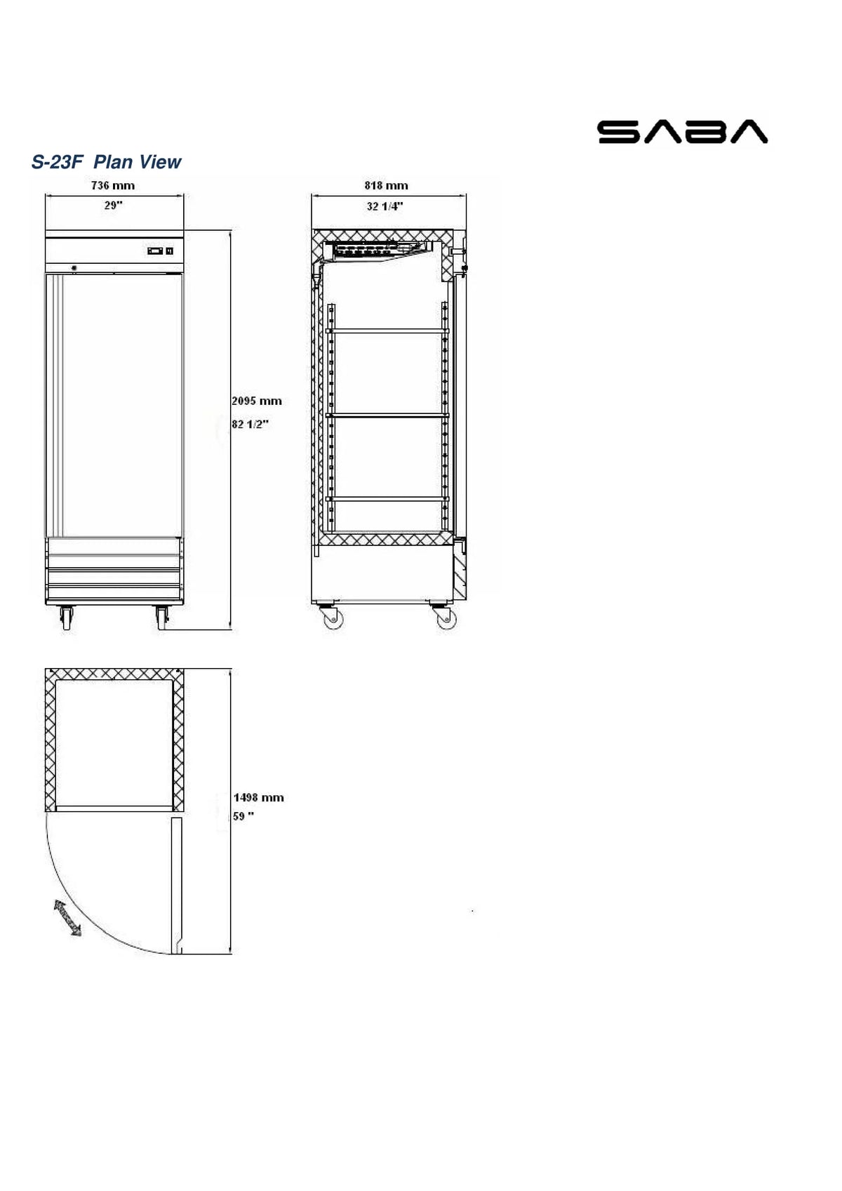 23 cu ft Stainless Steel Upright Reach-in Freezer F483