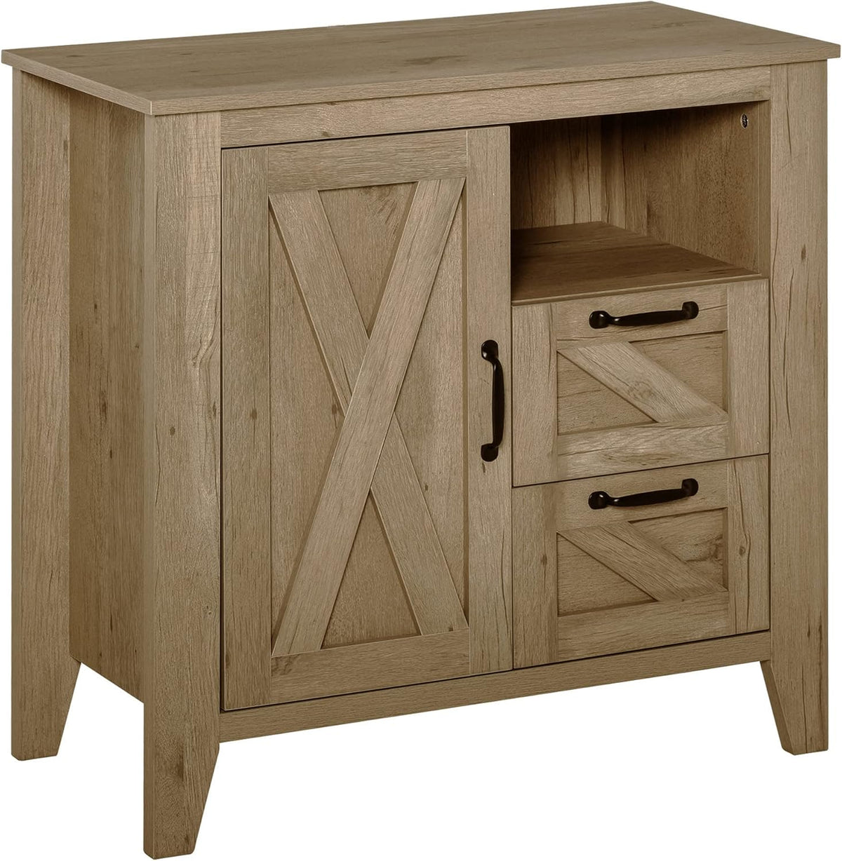 Oak Finish Sideboard with Cabinet, 2 Drawers and Open Shelf F7036