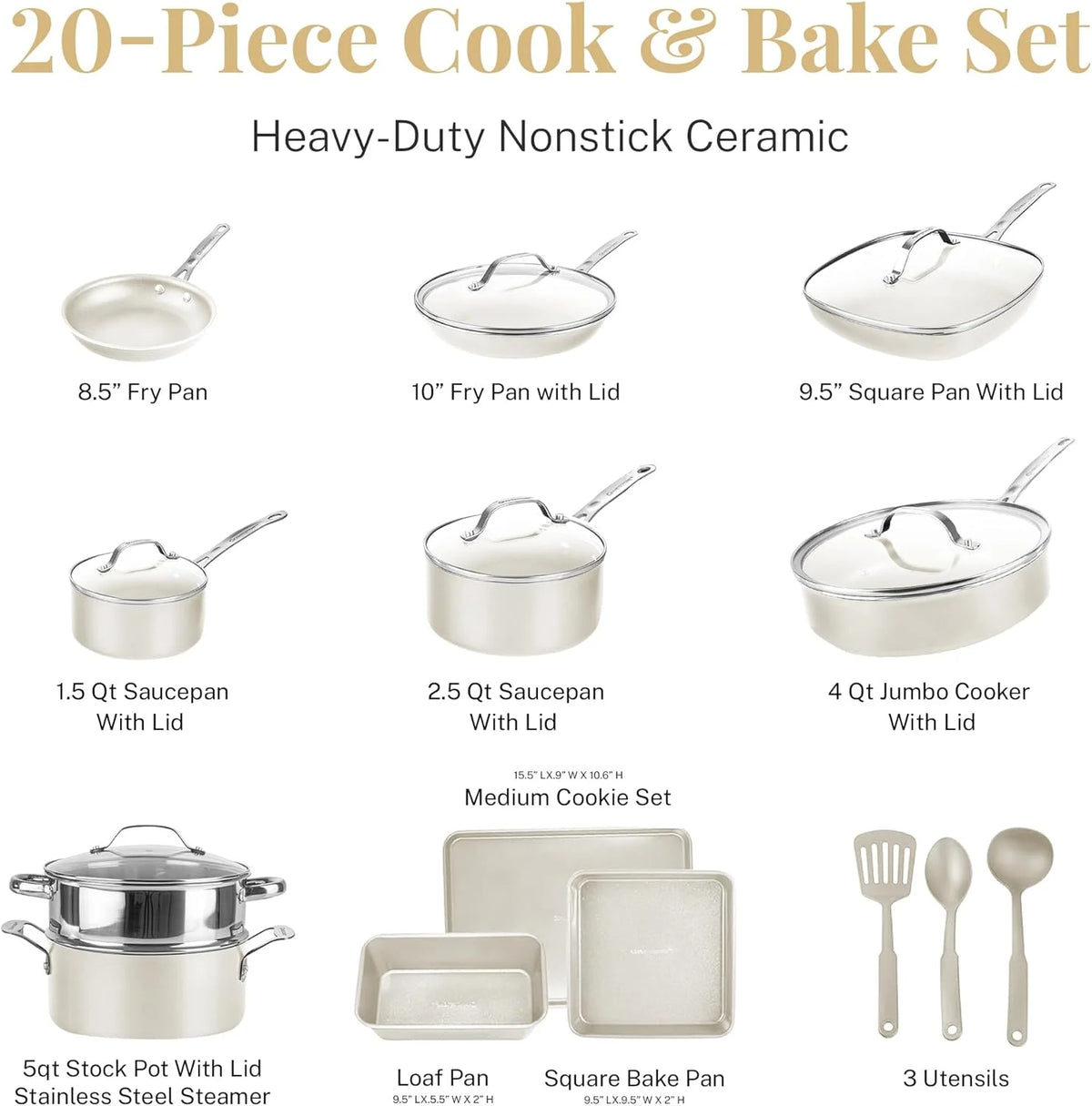 20 Pcs Nonstick Ceramic Cookware Set V691979