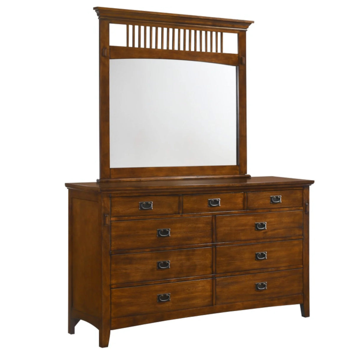 Distressed Chestnut Wood Dresser & Mirror Set O670187