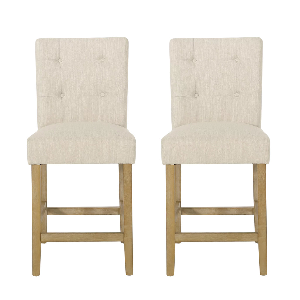 Beige and Weathered Brown Fabric Counter Stools, Set of 2 U28214