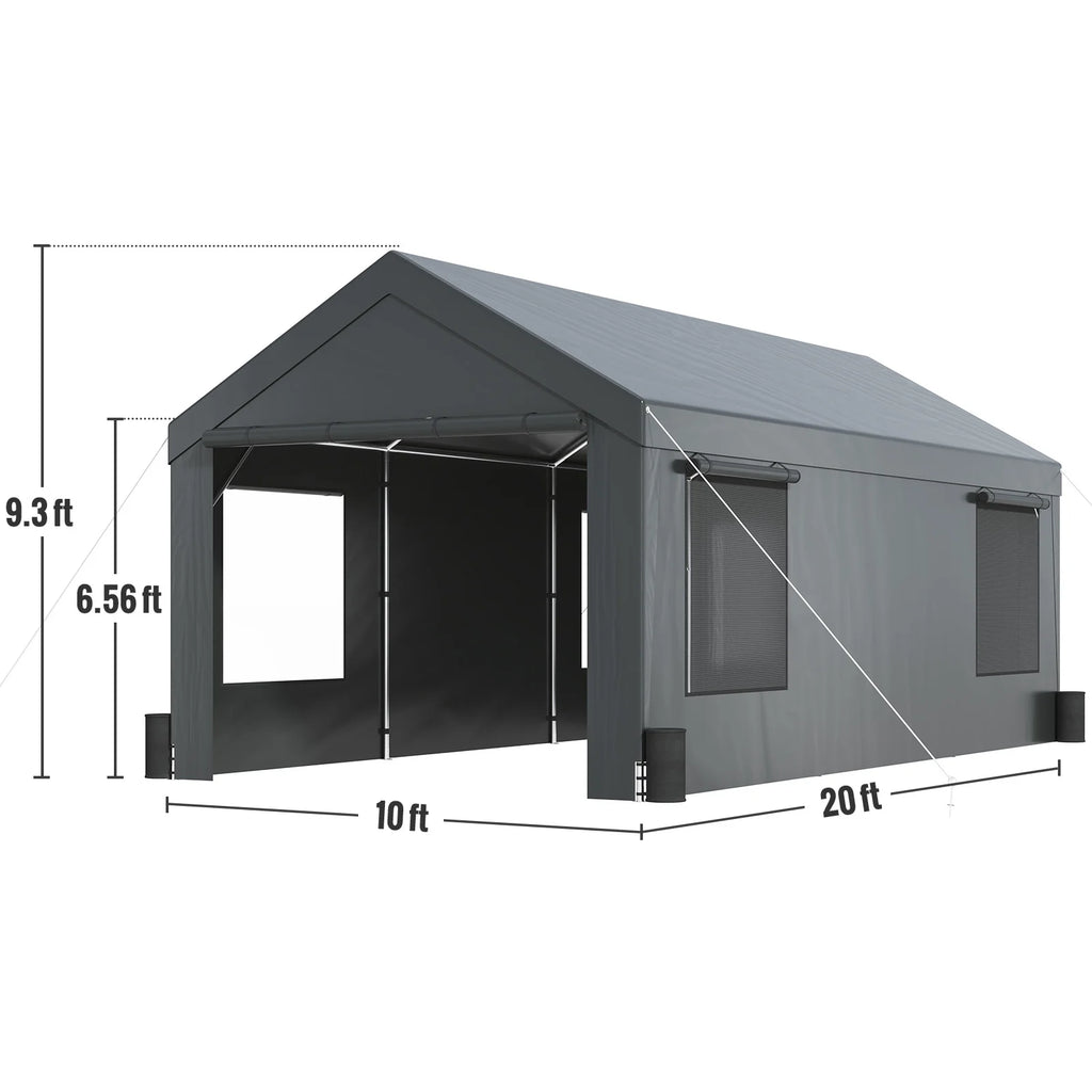 10 x 20 Feet Carport Canopy with Side Walls and Windows A28920