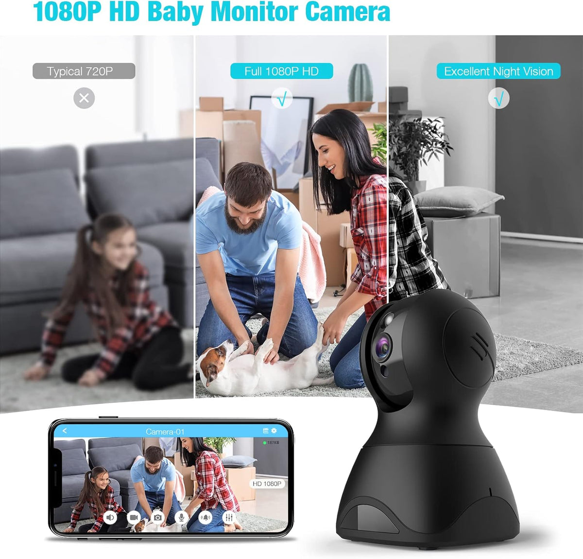 1080P WiFi Security Camera with 2-Way Talk, Night Vision, Pan/Tilt/Zoom, Pack of 2 K773822