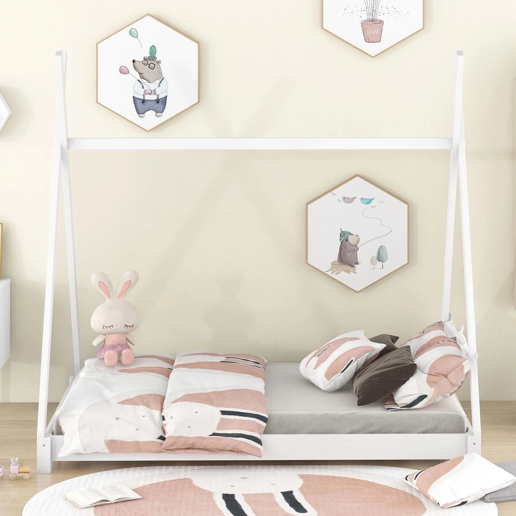 White Wood Twin Size Bed S439