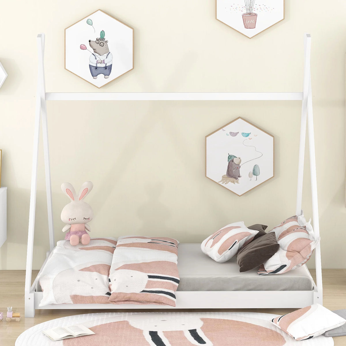 White Wood Twin Size Bed S439