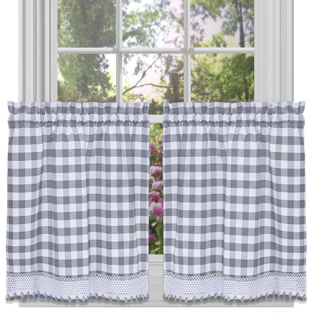 Buffalo Check Window Curtain Tier Pair, 58" X 24", Grey (Set of 2) F429468