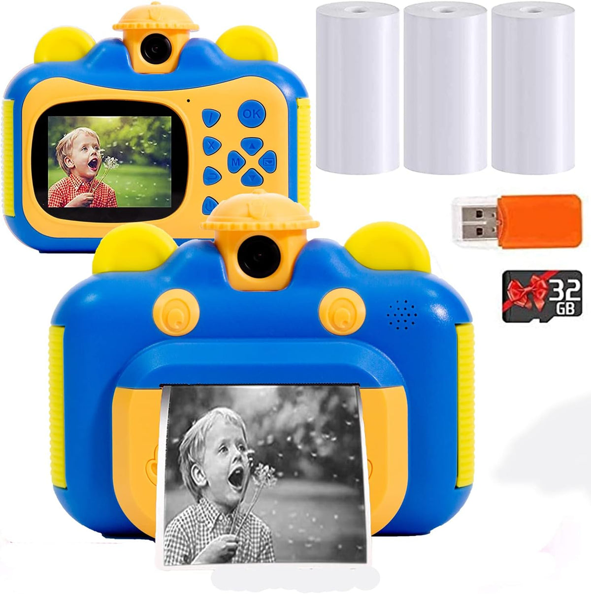 HD 1080p Photo Printing Digital Camera for Kids, 3 Print Paper and 32GB Card, Pack of 2 Y49512