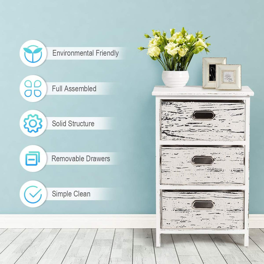 3 Fabrics Storage Drawer Units with Wood Frame Dresser Cabinet Y6053