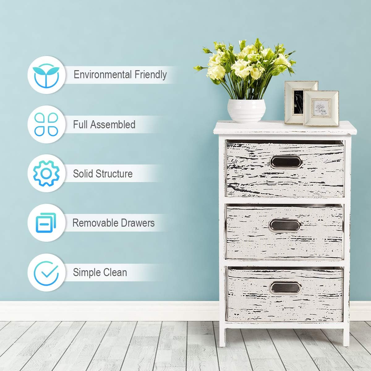 3 Fabrics Storage Drawer Units with Wood Frame Dresser Cabinet Y6053