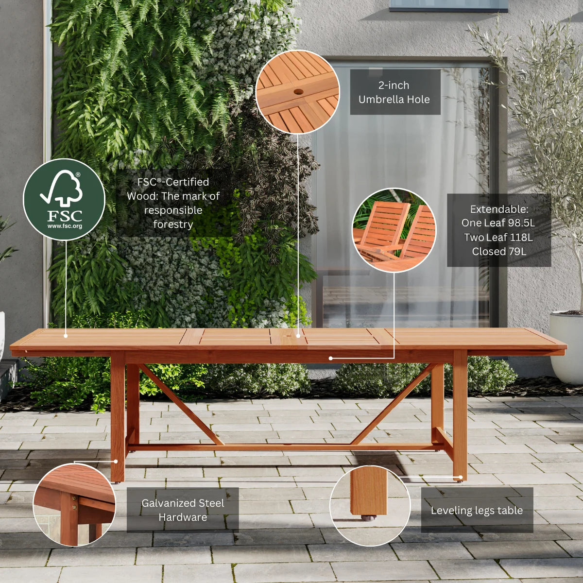 Eucalyptus 9-Piece Extendable Rectangular Patio Dining Set L566