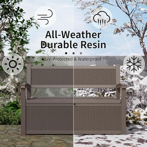 80 Gallon Waterproof Lockable Storage Bench Deck Box with Armrests L59809