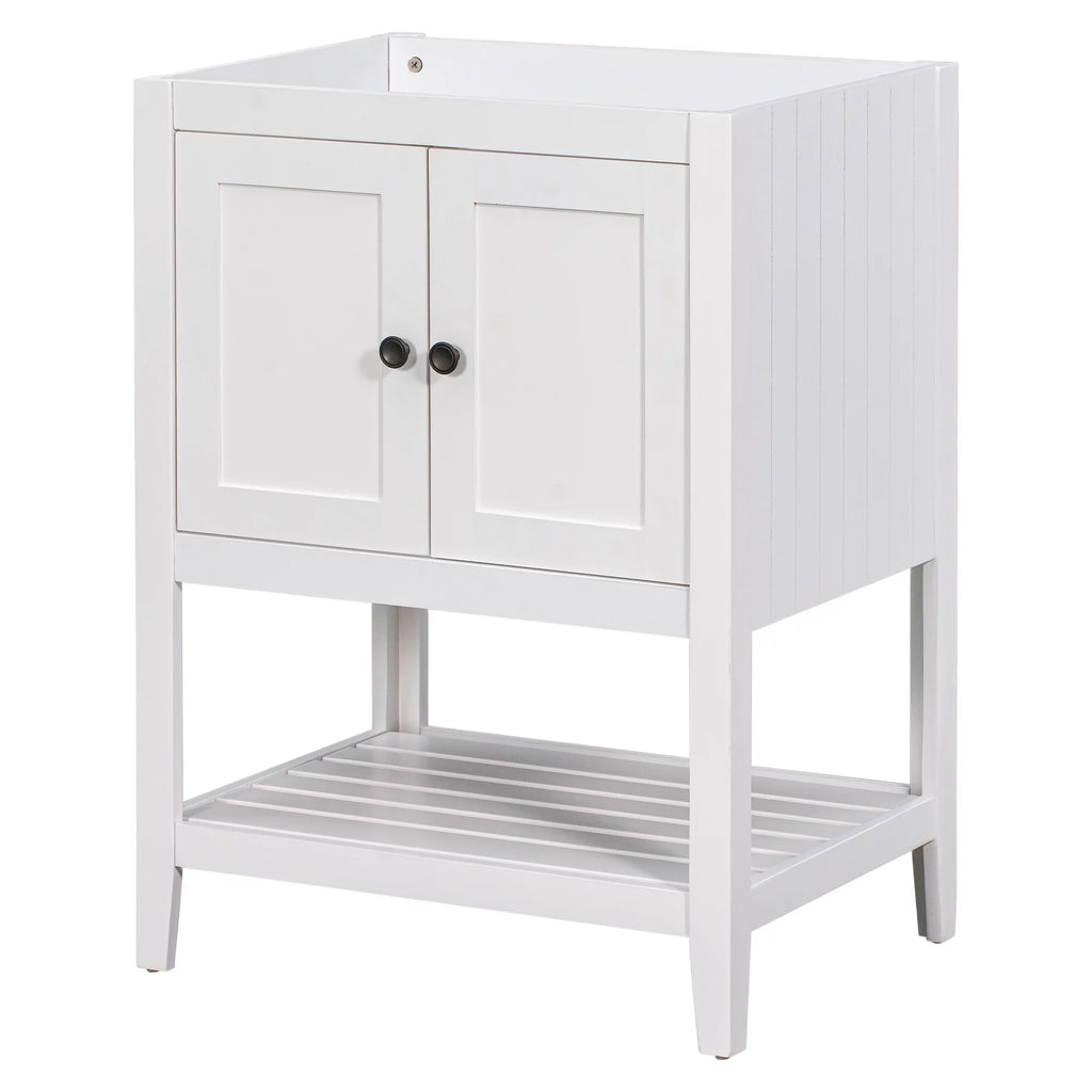 24" White Bathroom Vanity Base Only with Doors and Open Shelf D4294