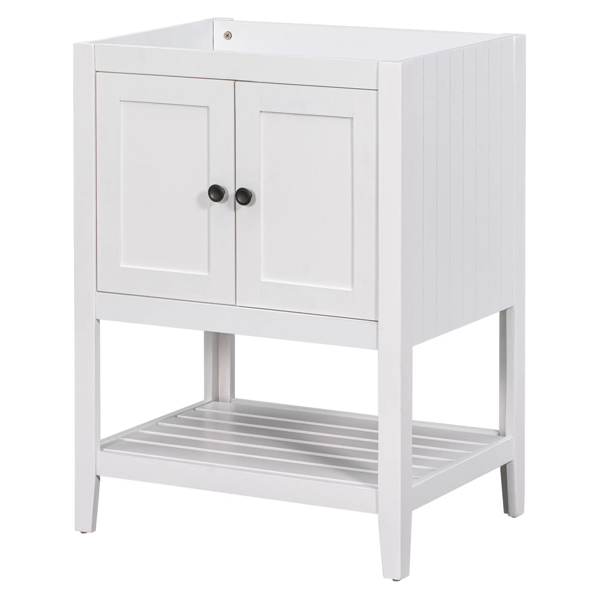 24" White Bathroom Vanity Base Only with Doors and Open Shelf D4294