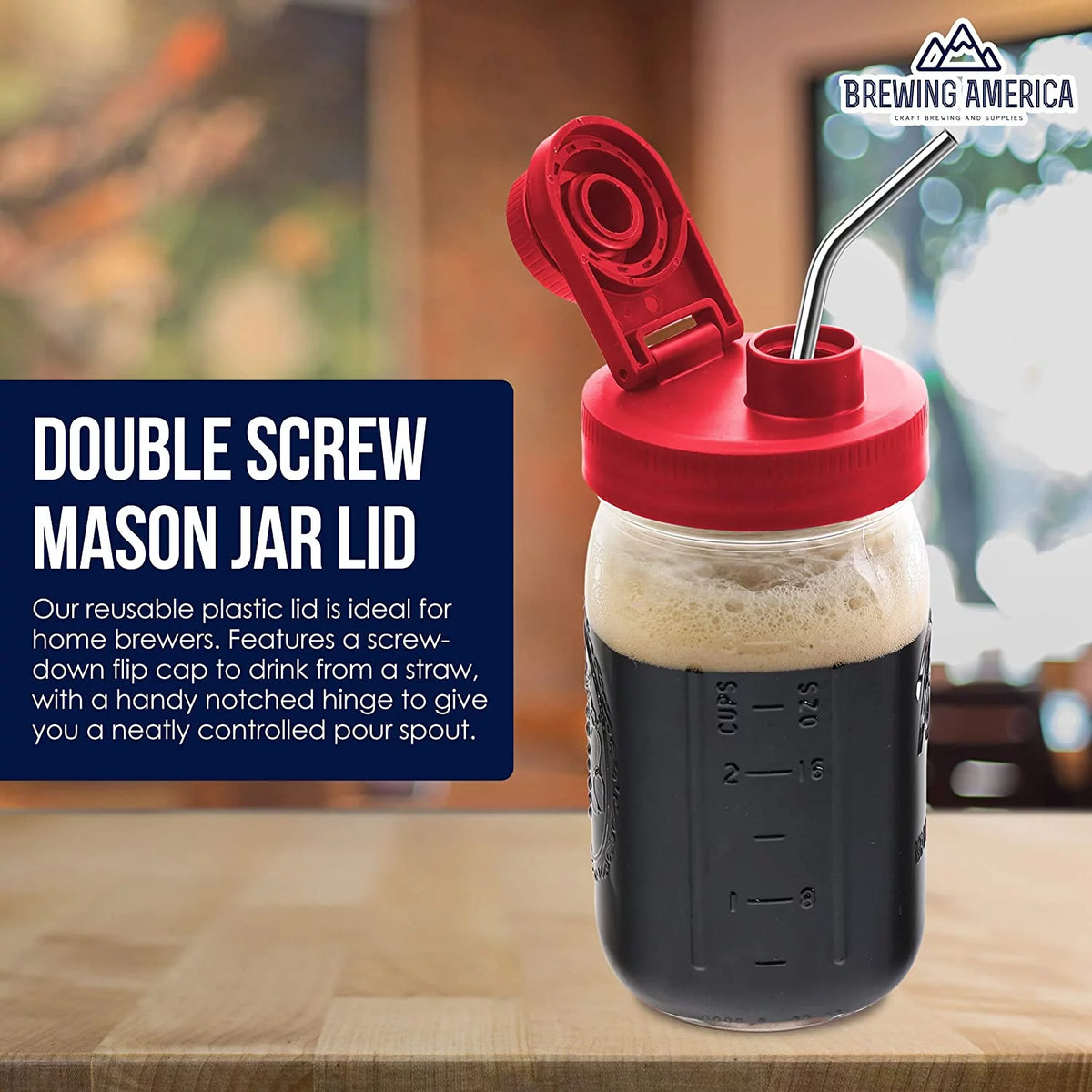 Glass Mason Jar Pitcher with Lid, 1 Quart Wide Mouth, 2-Pack J279