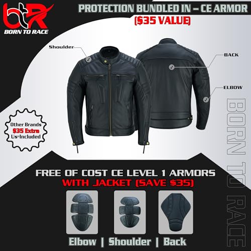 Men's Distress Zip Up Leather Motorbike Jacket D12569