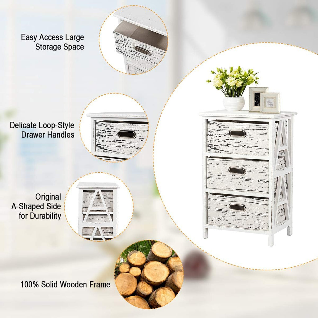 3 Fabrics Storage Drawer Units with Wood Frame Dresser Cabinet Y6053