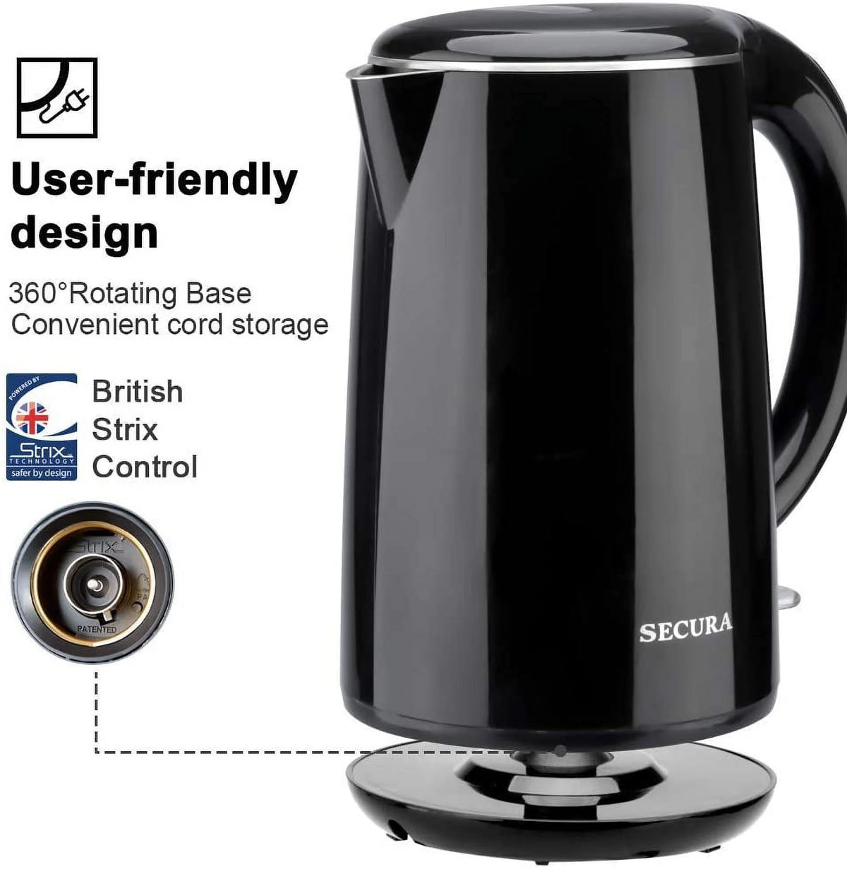 Stainless Steel Double Wall Electric Water Kettle 1.8 Quart U24280