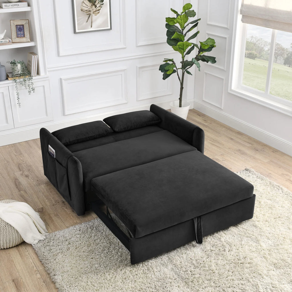 55" Convertible Velvet Sofa Bed with 2 Detachable Arm Pockets, 2 Pillows Z93721