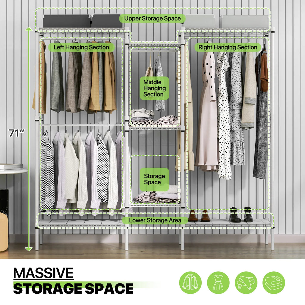 White Adjustable Carbon Steel Freestanding Garment Rack with 4 Hanger Rods O82145