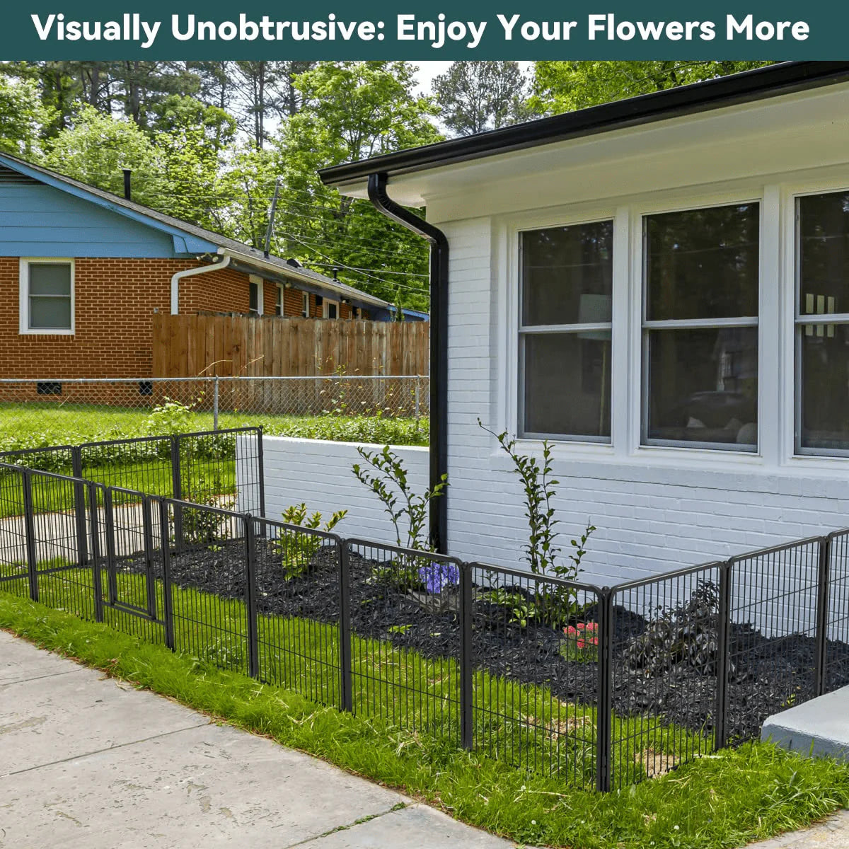 24 Panels 54ft x 32in Black Metal Garden Fence with 2 Gates J227544
