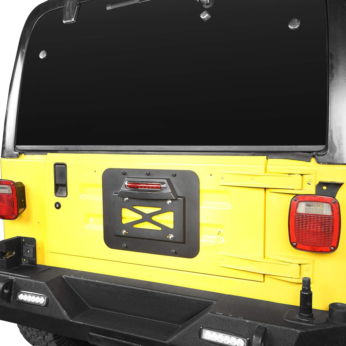 Spare Tire Delete License Plate Relocation Kit with Third Brake Light for Jeep Wrangler TJ X985