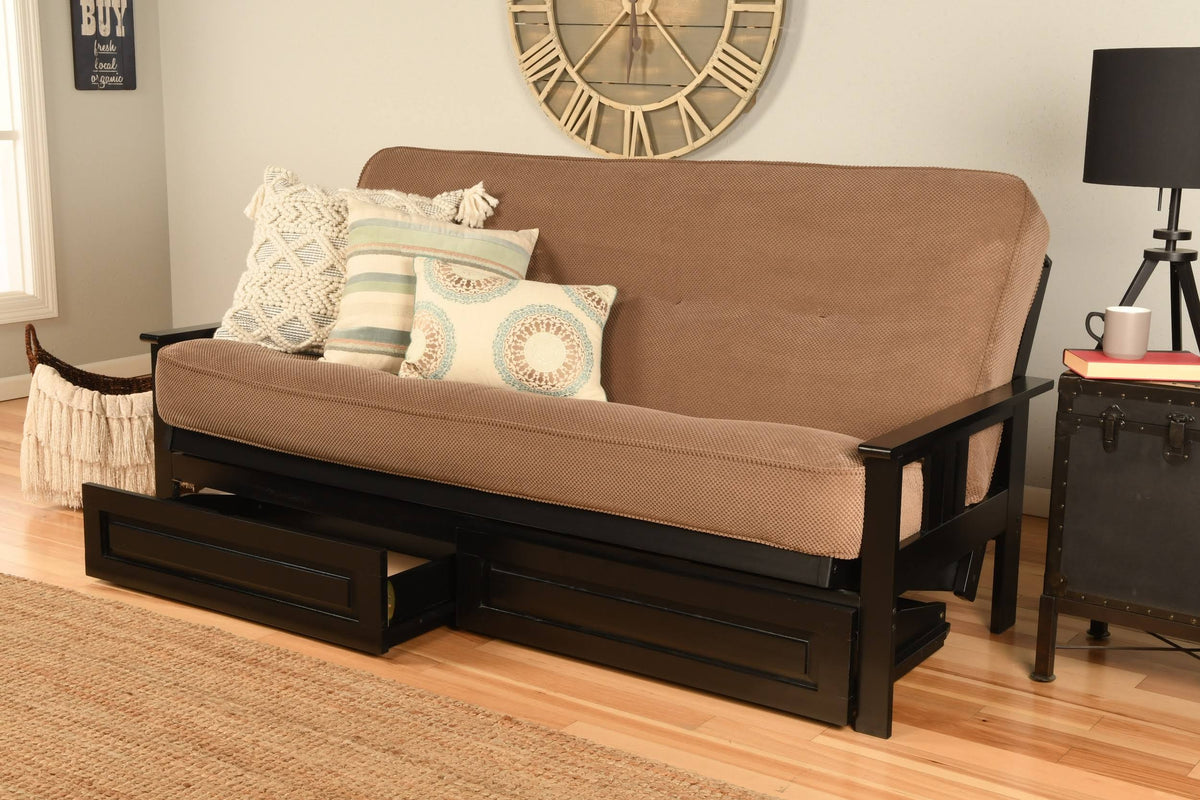 Mocha Brown/Black Full Futon with Fabric Mattress F80617