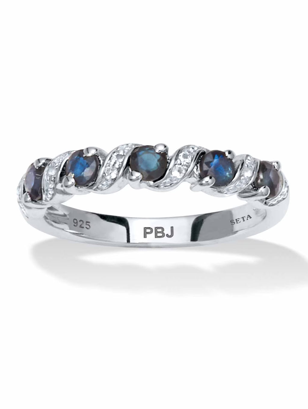 Round Cut Blue Sapphire and White Topaz Sterling Silver Ring R571