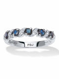 Round Cut Blue Sapphire and White Topaz Sterling Silver Ring R571