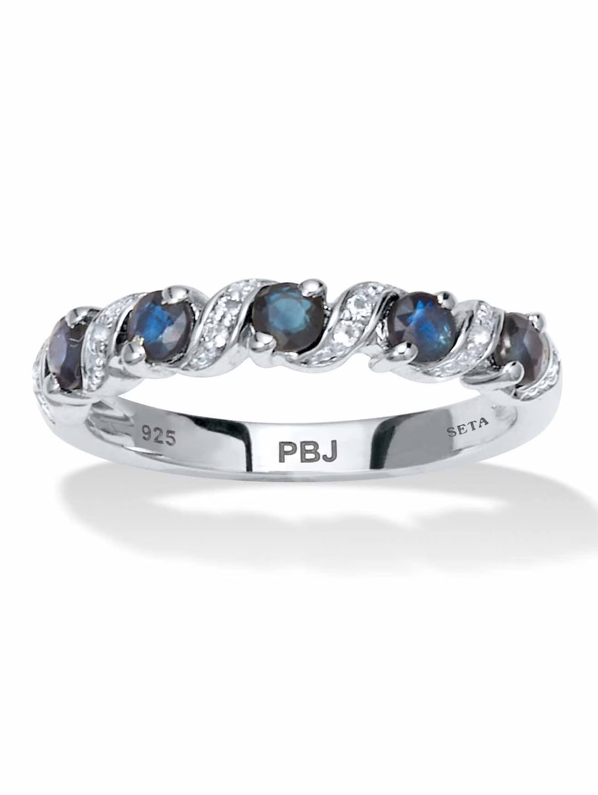 Round Cut Blue Sapphire and White Topaz Sterling Silver Ring R571