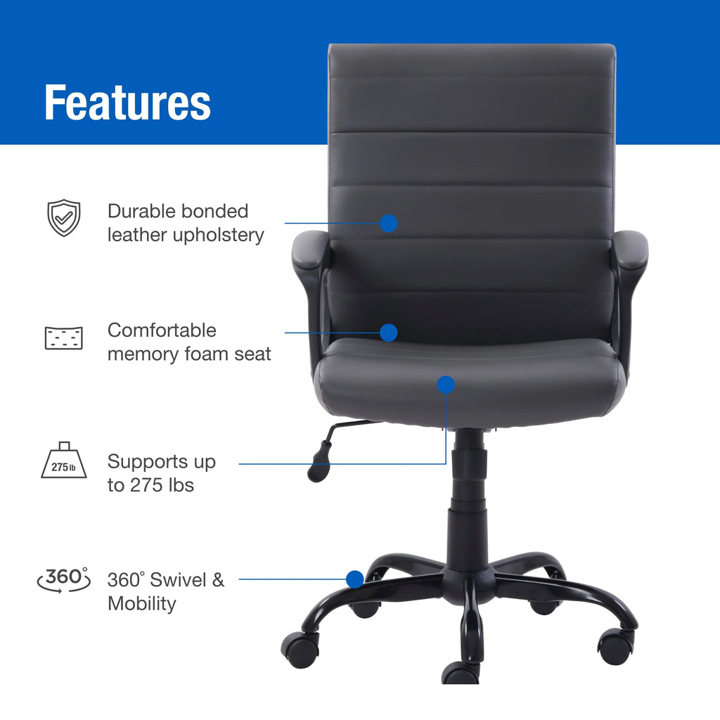 Gray Bonded Leather Mid-Back Office Chair P889
