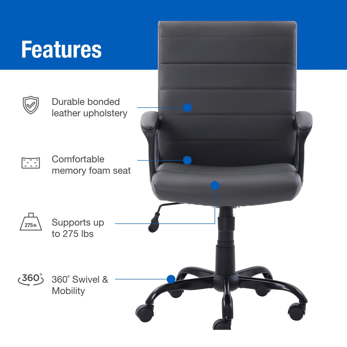 Gray Bonded Leather Mid-Back Office Chair P889