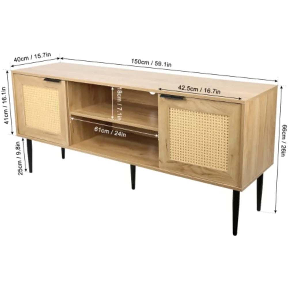 Wooden TV Stand with 2 Wicker Doors and 2 Open Shelves H305860