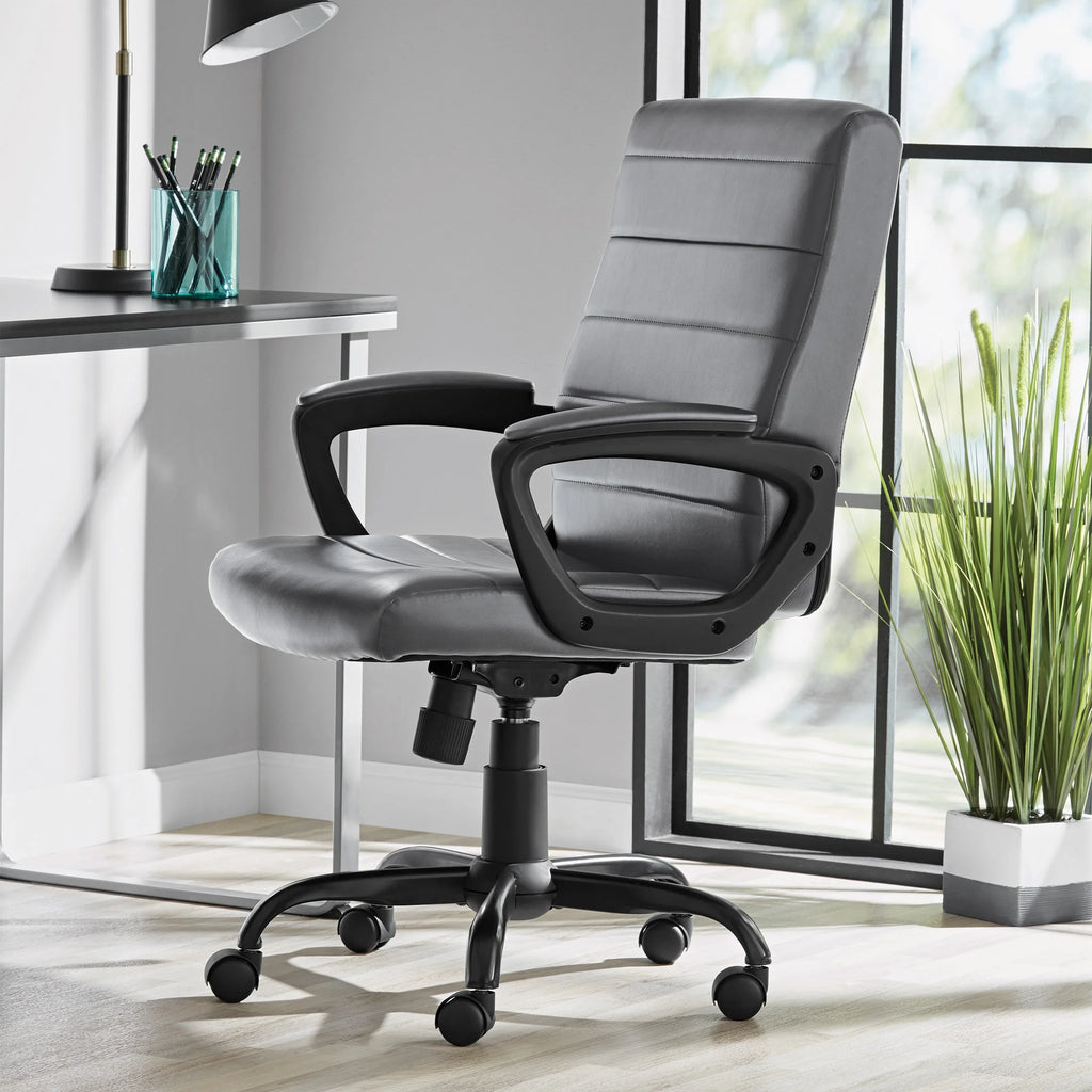 Gray Bonded Leather Mid-Back Office Chair P889