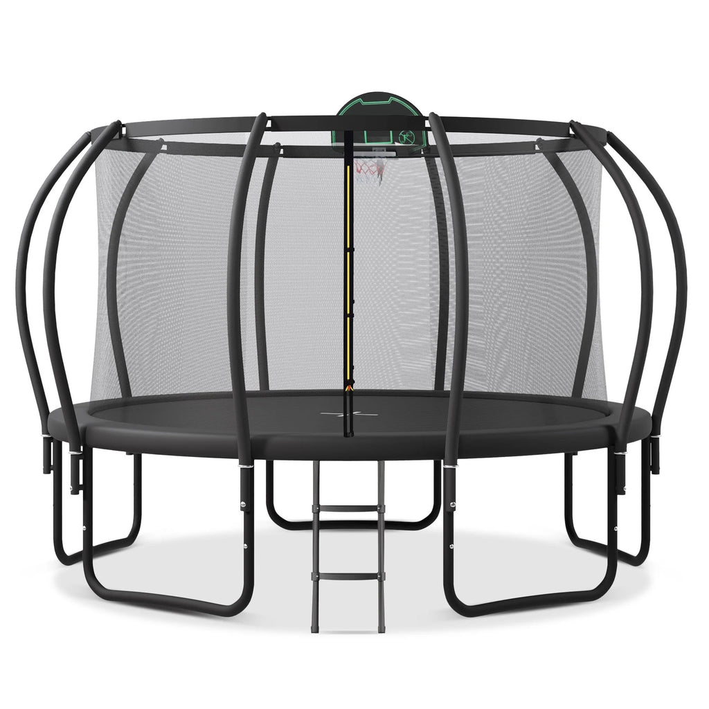 12FT-16FT Trampoline with Enclosure, Basketball Hoop, Wind Stakes I966