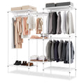 White Adjustable Carbon Steel Freestanding Garment Rack with 4 Hanger Rods O82145