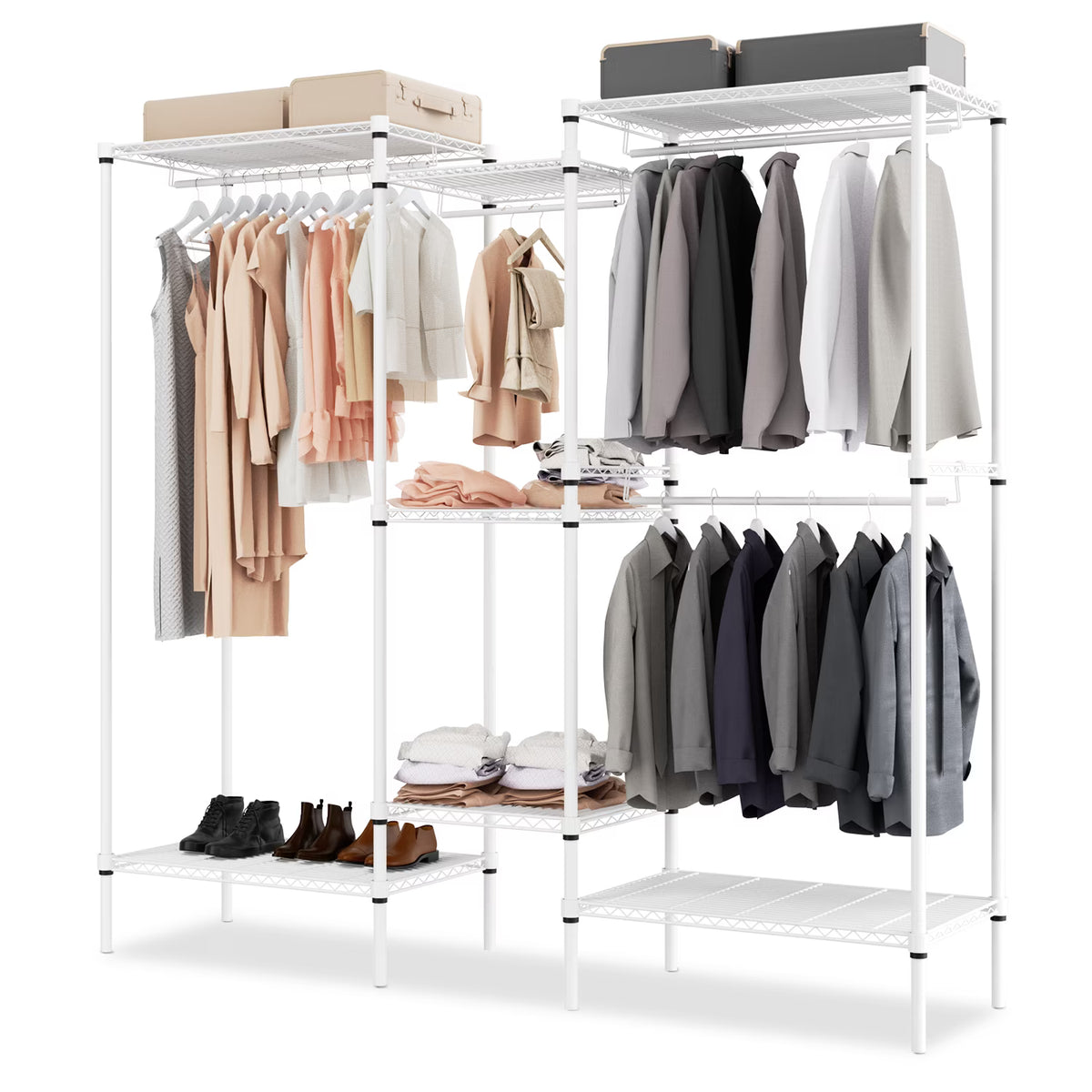 White Adjustable Carbon Steel Freestanding Garment Rack with 4 Hanger Rods O82145