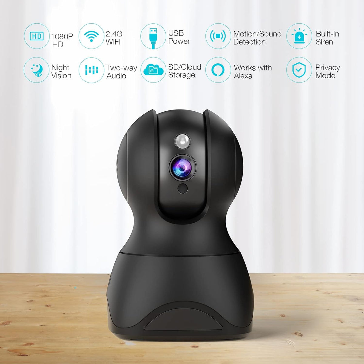 1080P WiFi Security Camera with 2-Way Talk, Night Vision, Pan/Tilt/Zoom, Pack of 2 K773822