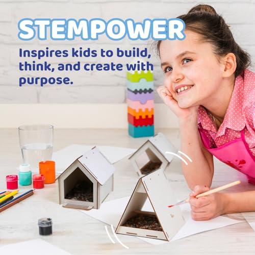 12 Wooden Bird House Kits with Paint Strips, Brushes, Stickers and Strings S57872