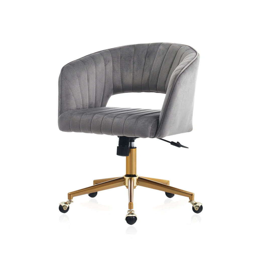 Grey Velvet Upholstered Swivel Office Chair V494
