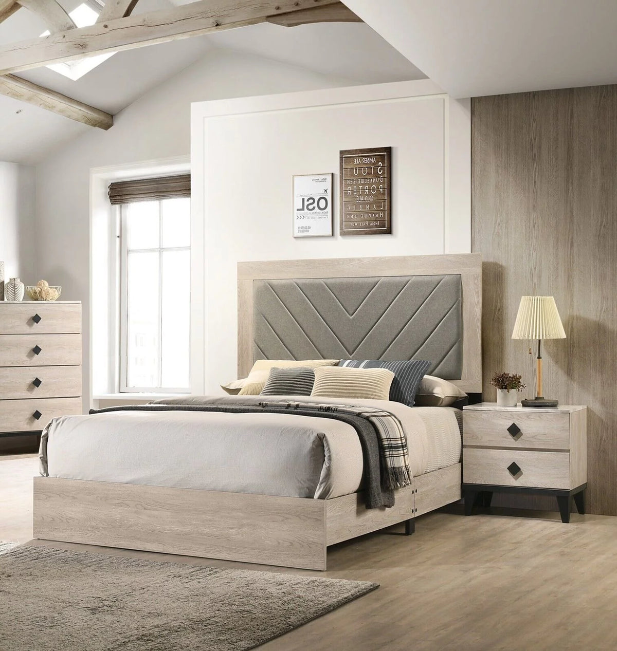 California King Size Bed 3pc Wooden Furniture Set V403