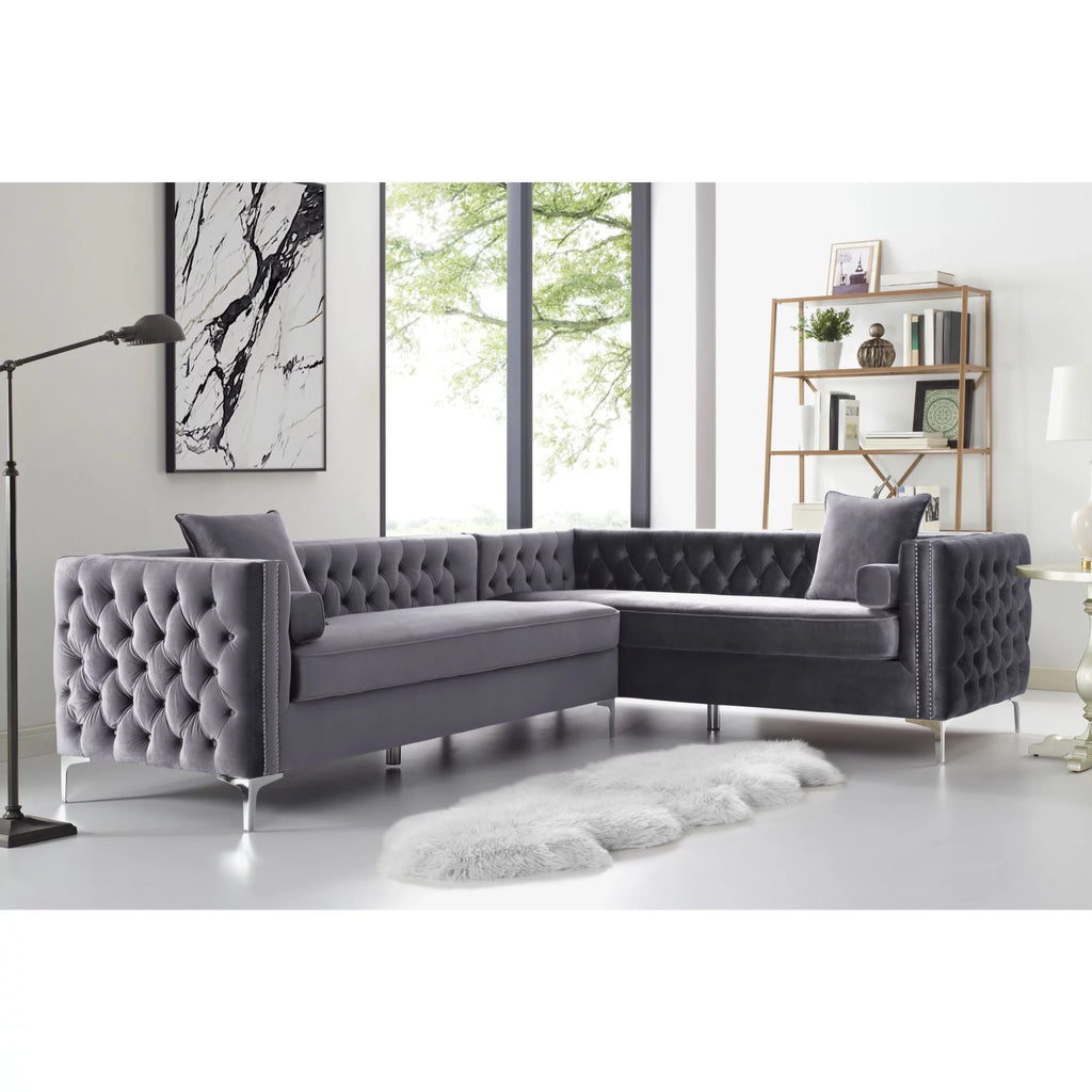 Grey Velvet Corner Sectional Sofa B46120