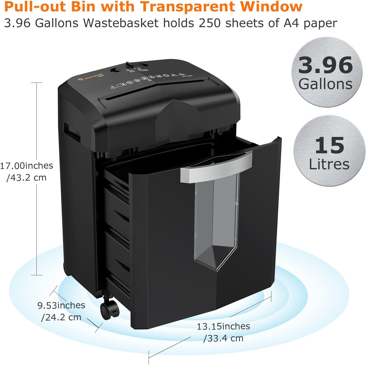 12 Sheet Cross-Cut Paper Shredder with 3.96 Gal Pullout Bin F85355