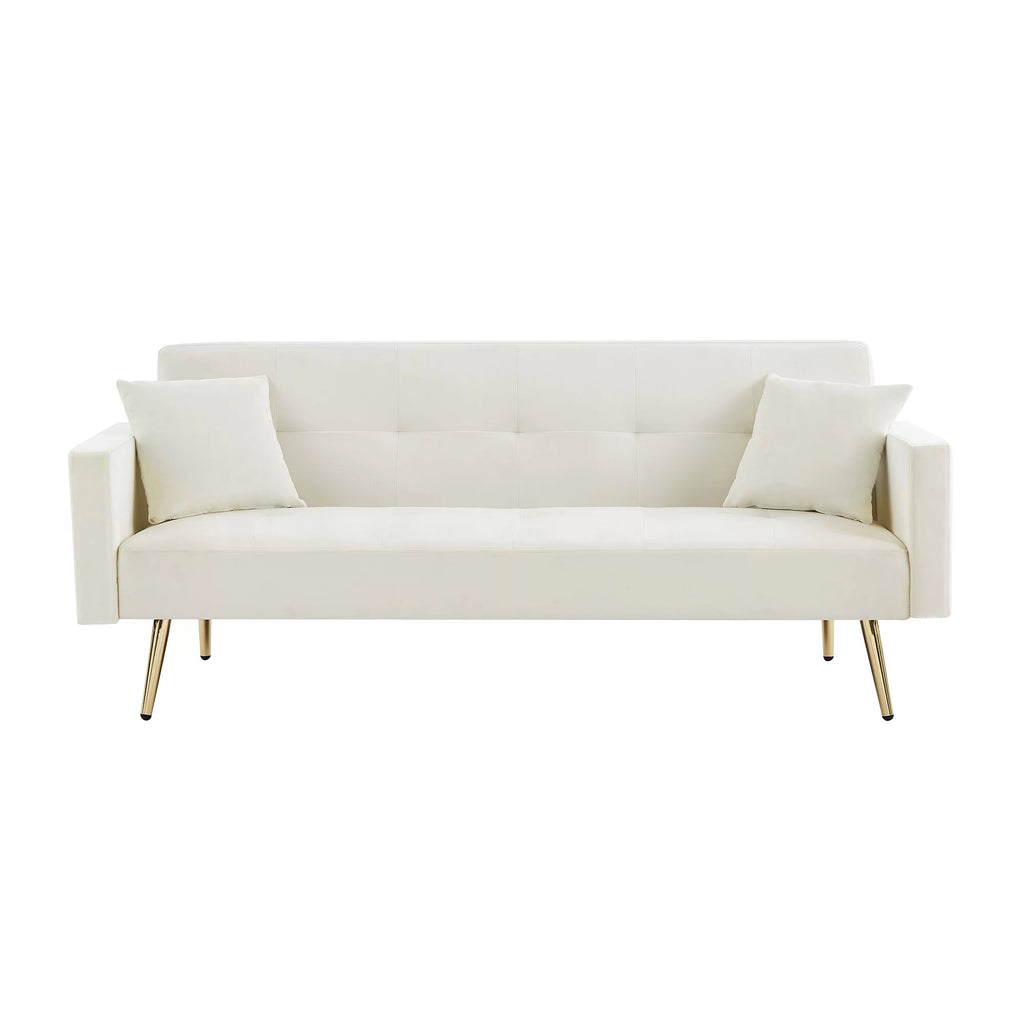 Cream White Velvet Convertible Futon Sofa Bed L603588