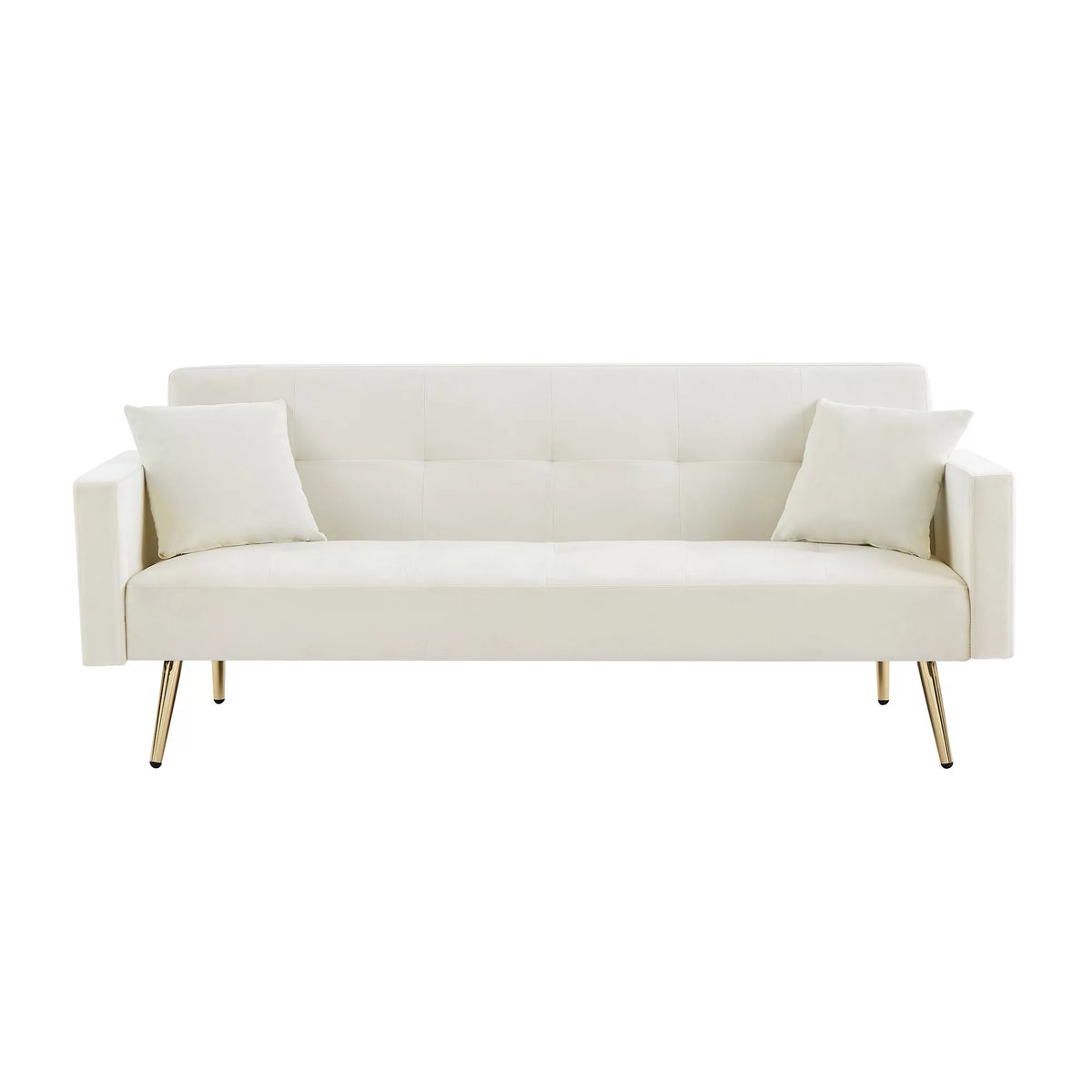 Cream White Velvet Convertible Futon Sofa Bed L603588