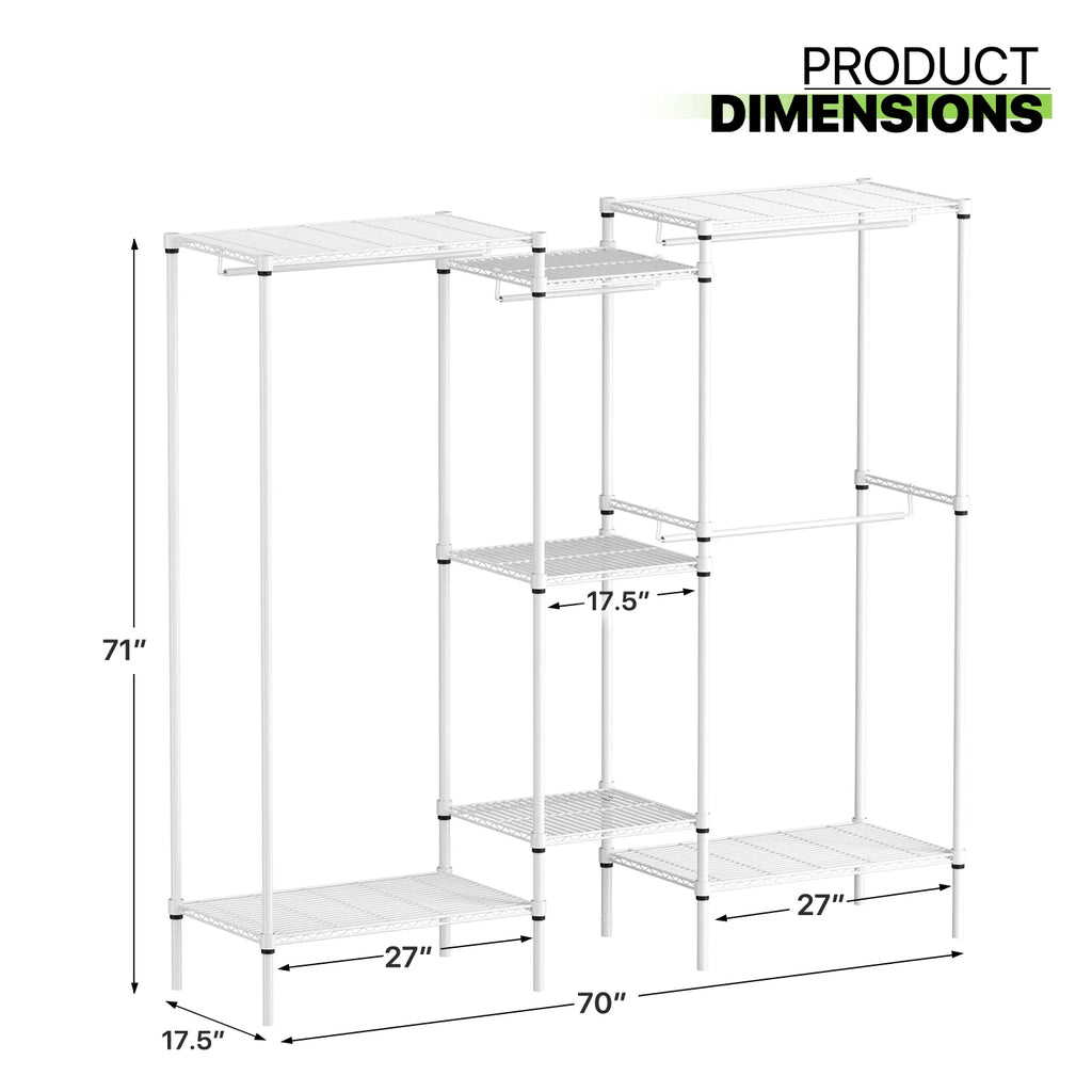 White Adjustable Carbon Steel Freestanding Garment Rack with 4 Hanger Rods O82145