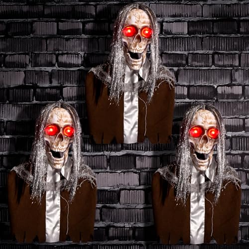 Halloween Animatronic Zombie Pathway Markers, Sound Activated Light Up Eyes (3Pack) D9787