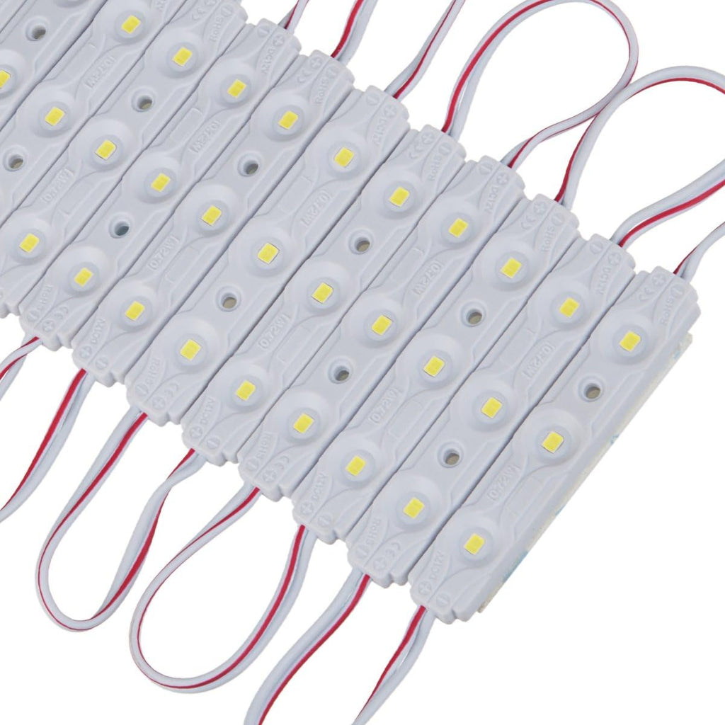 200pcs Daylight White 6500K 0.72W 12 Volt DC LED Module 2835 SMD 3 LEDs Waterproof with Tape Adhesive Backside Pack of 2 X593662