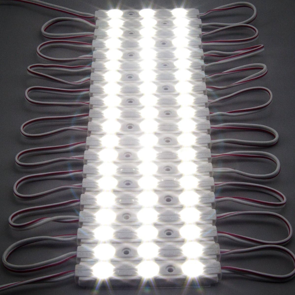 200pcs Daylight White 6500K 0.72W 12 Volt DC LED Module 2835 SMD 3 LEDs Waterproof with Tape Adhesive Backside Pack of 2 X593662