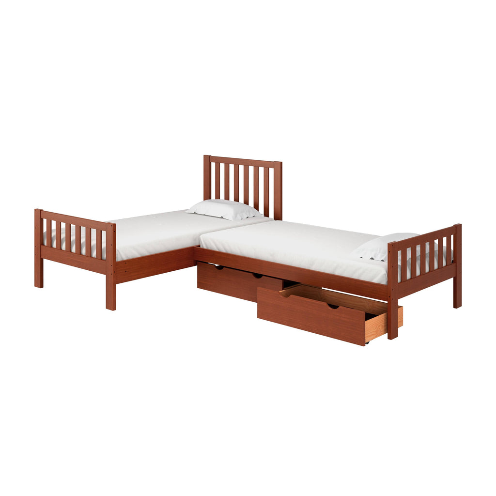 White Twin Wood Corner Bed Set T3707