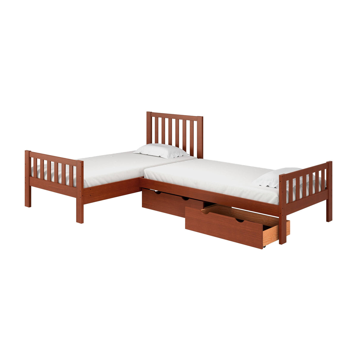White Twin Wood Corner Bed Set T3707